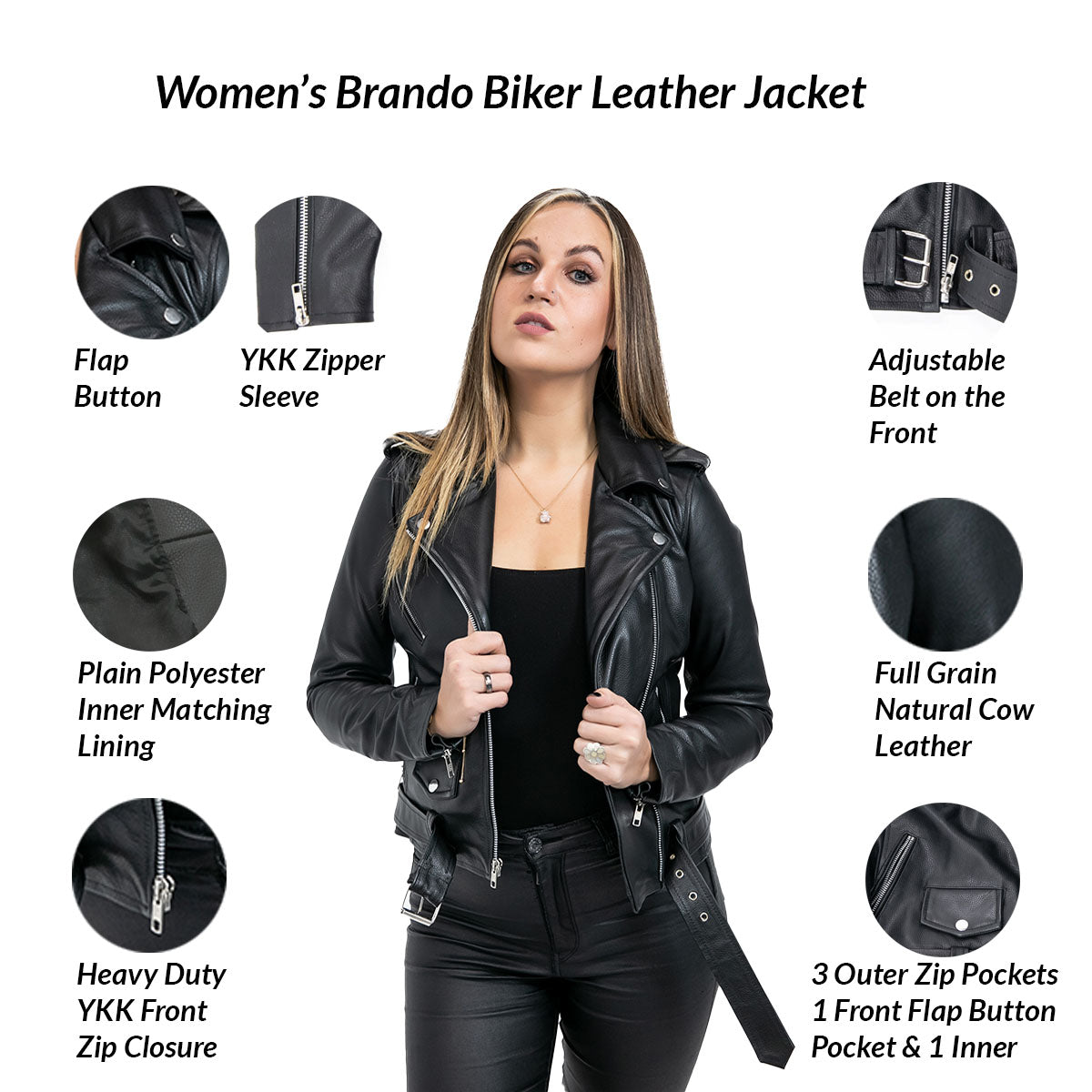 Perfecto Biker Black Leather Jacket Marlon Brando Style