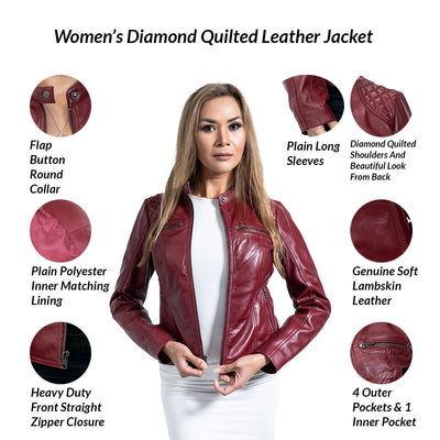 Diamond Quilted Cherry Red Leather Jacket