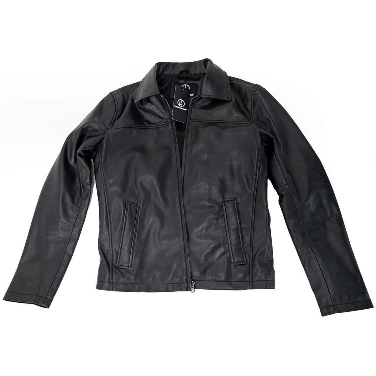 Classic Collar Black Leather Shirt Jackets