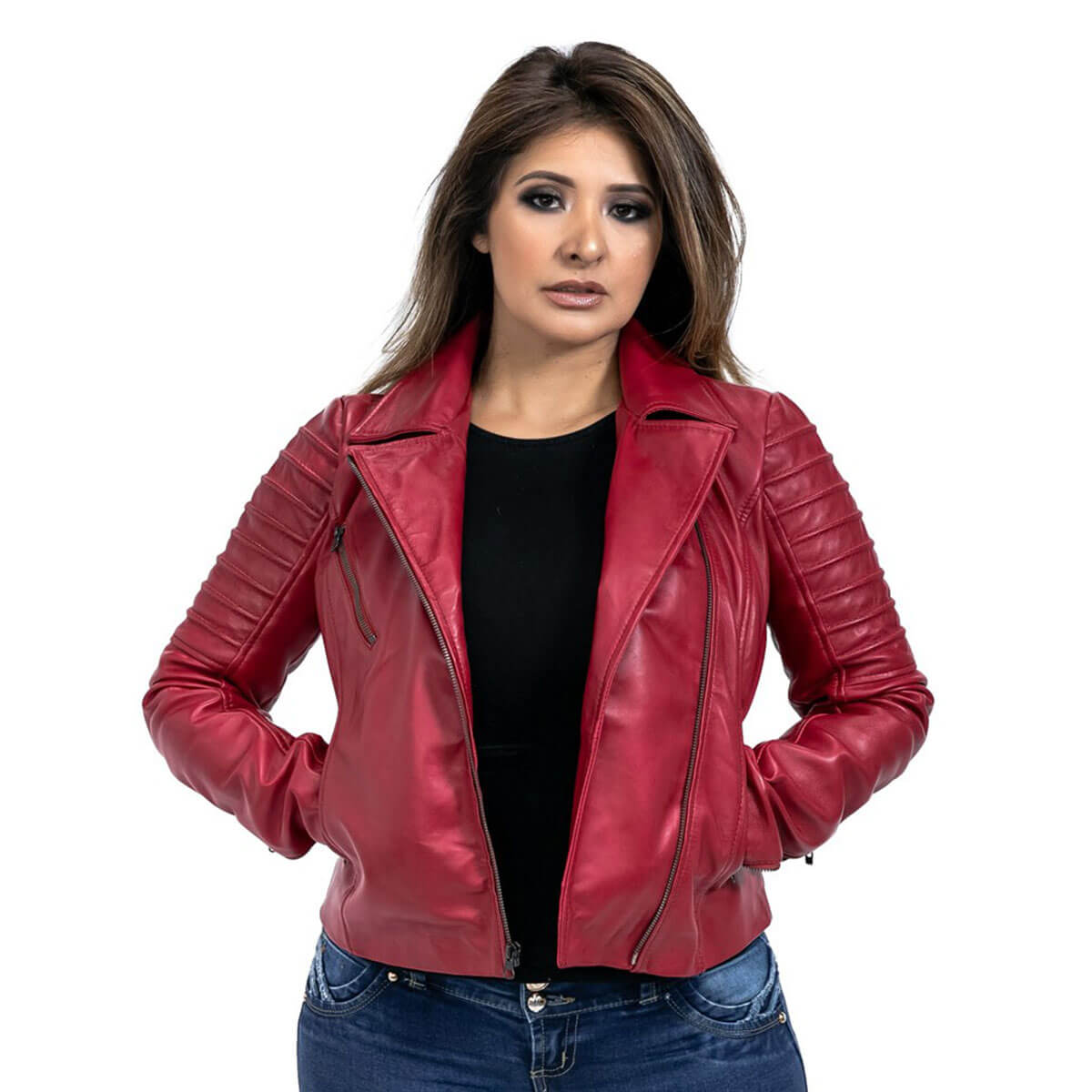 Quilted Biker Red Leather Jacket
