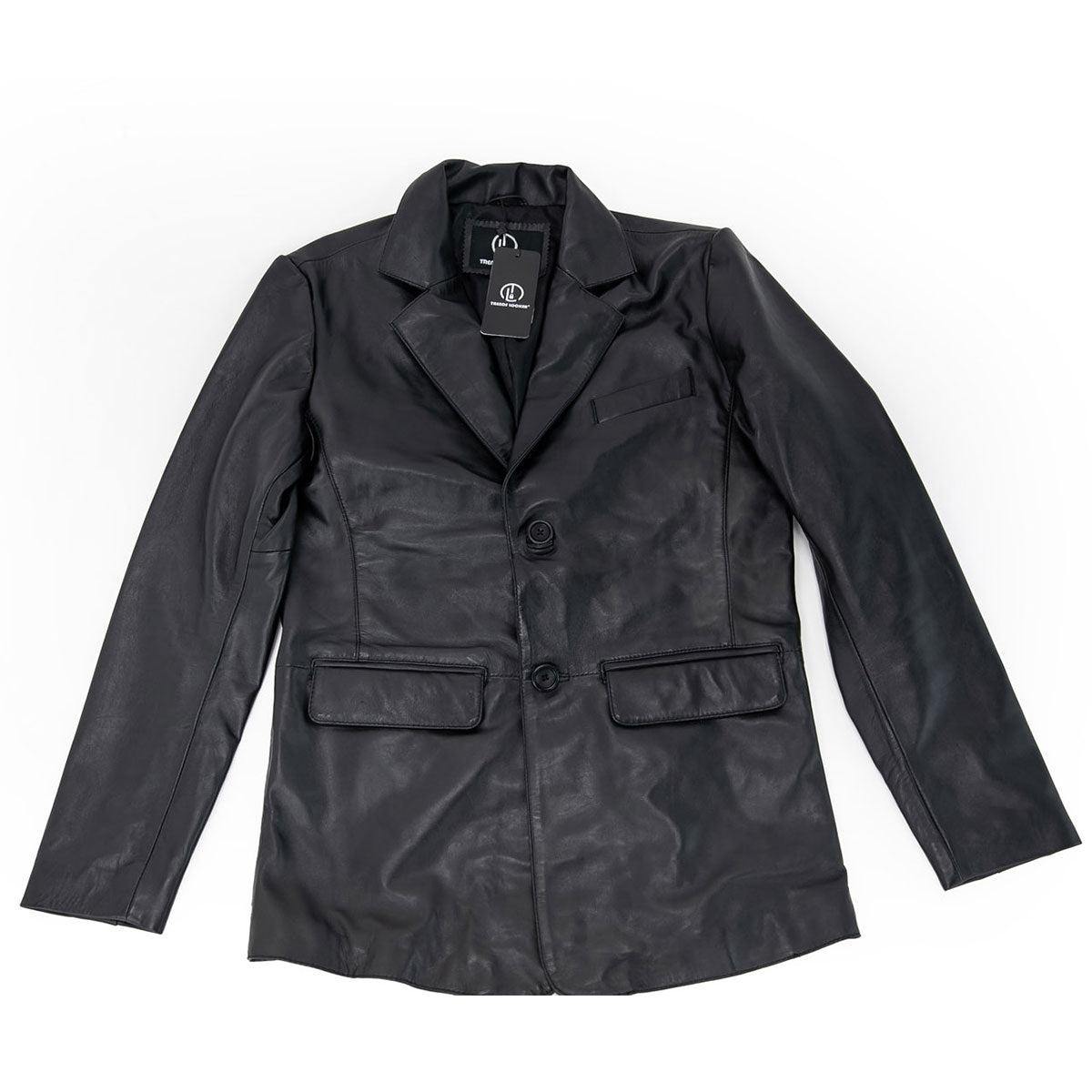 Classic 2-Button Black Leather Blazer Jacket