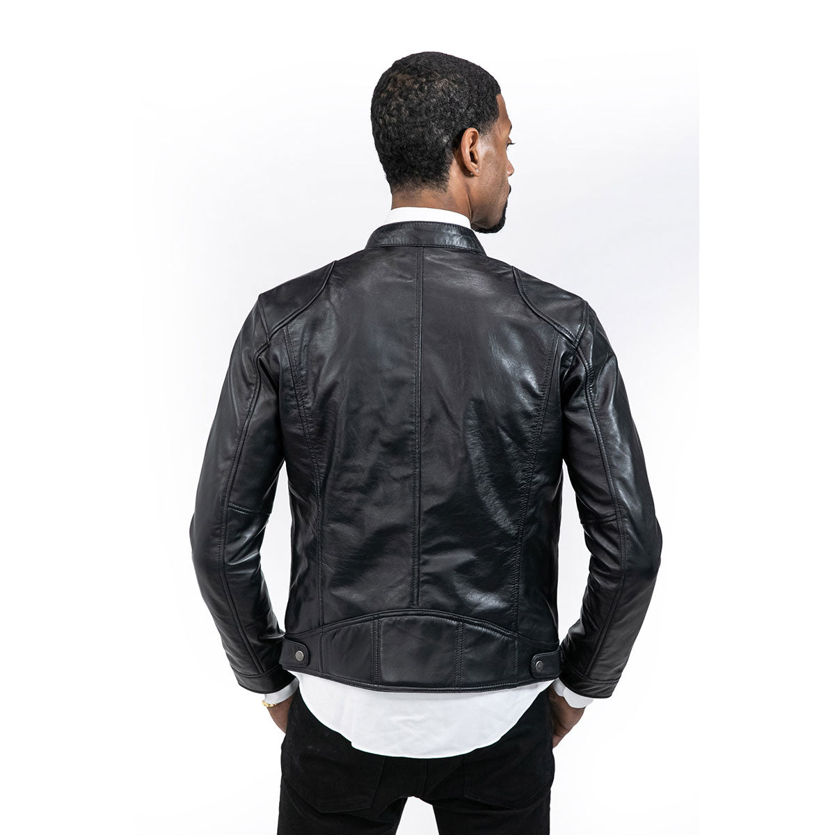 Snap Collar Black Leather Jacket