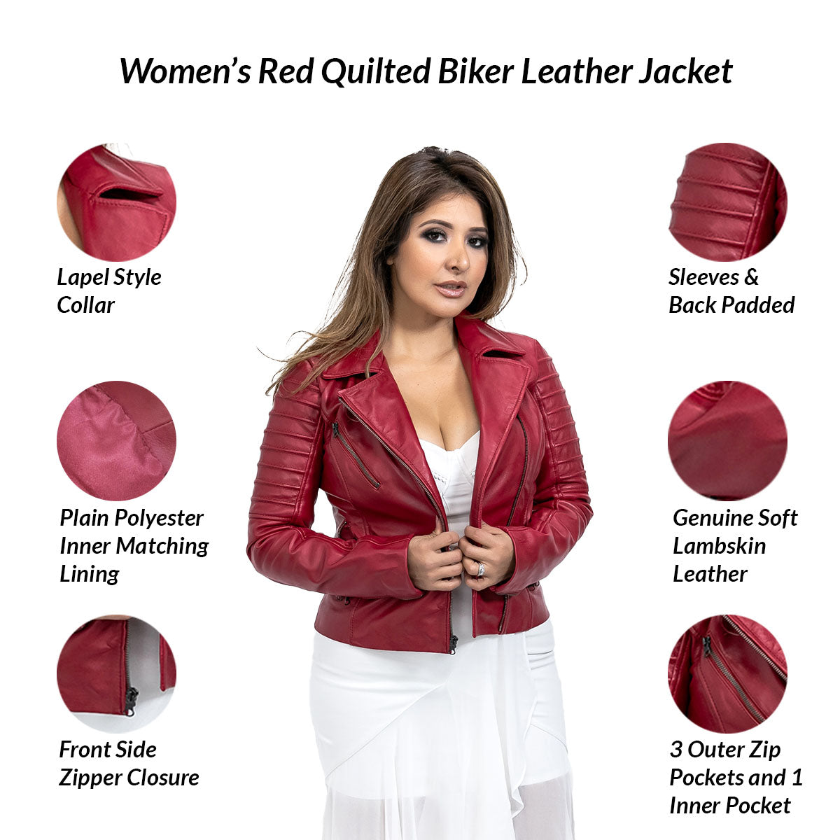 Quilted Biker Red Leather Jacket