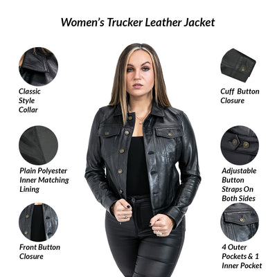Trucker Black Leather Classic Shirt Jackets