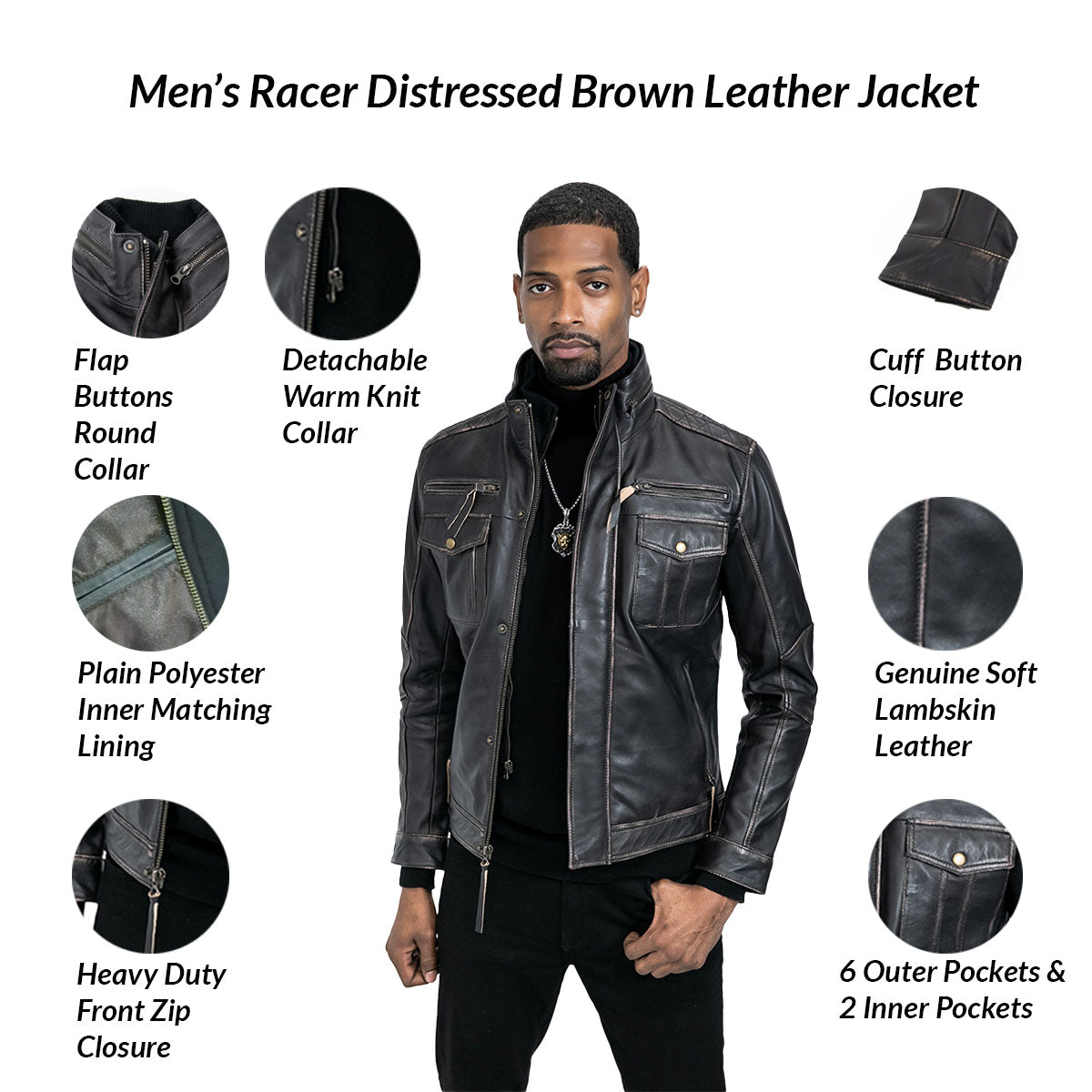 Cafe Racer Distressed Brown Leather Bomber Jacket