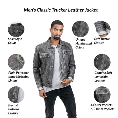 Trucker Dirty Grey Leather Shirt Jacket