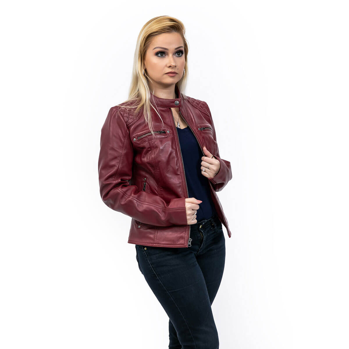 Diamond Quilted Cherry Red Leather Jacket