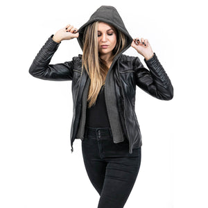Removable Hooded Black Leather Jacket